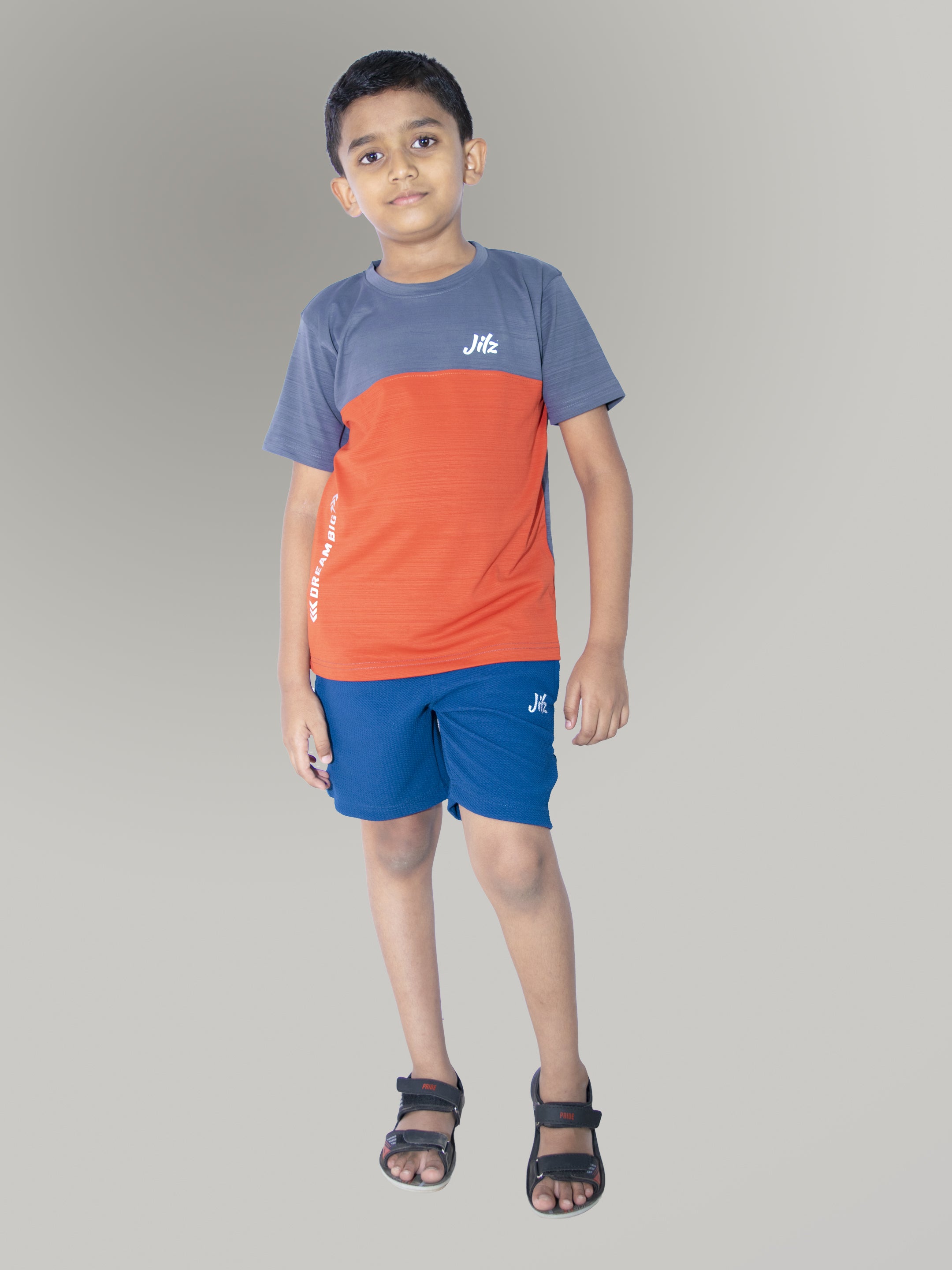 Jilz Boys Dry Fit T-Shirt and Shorts Combo - Grey, Blue