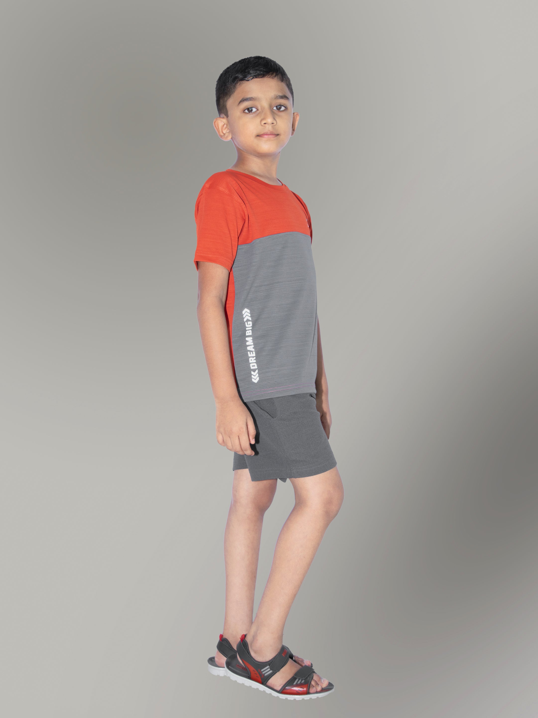 Jilz Boys Dry Fit T-Shirt and Shorts Combo - Orange, Grey