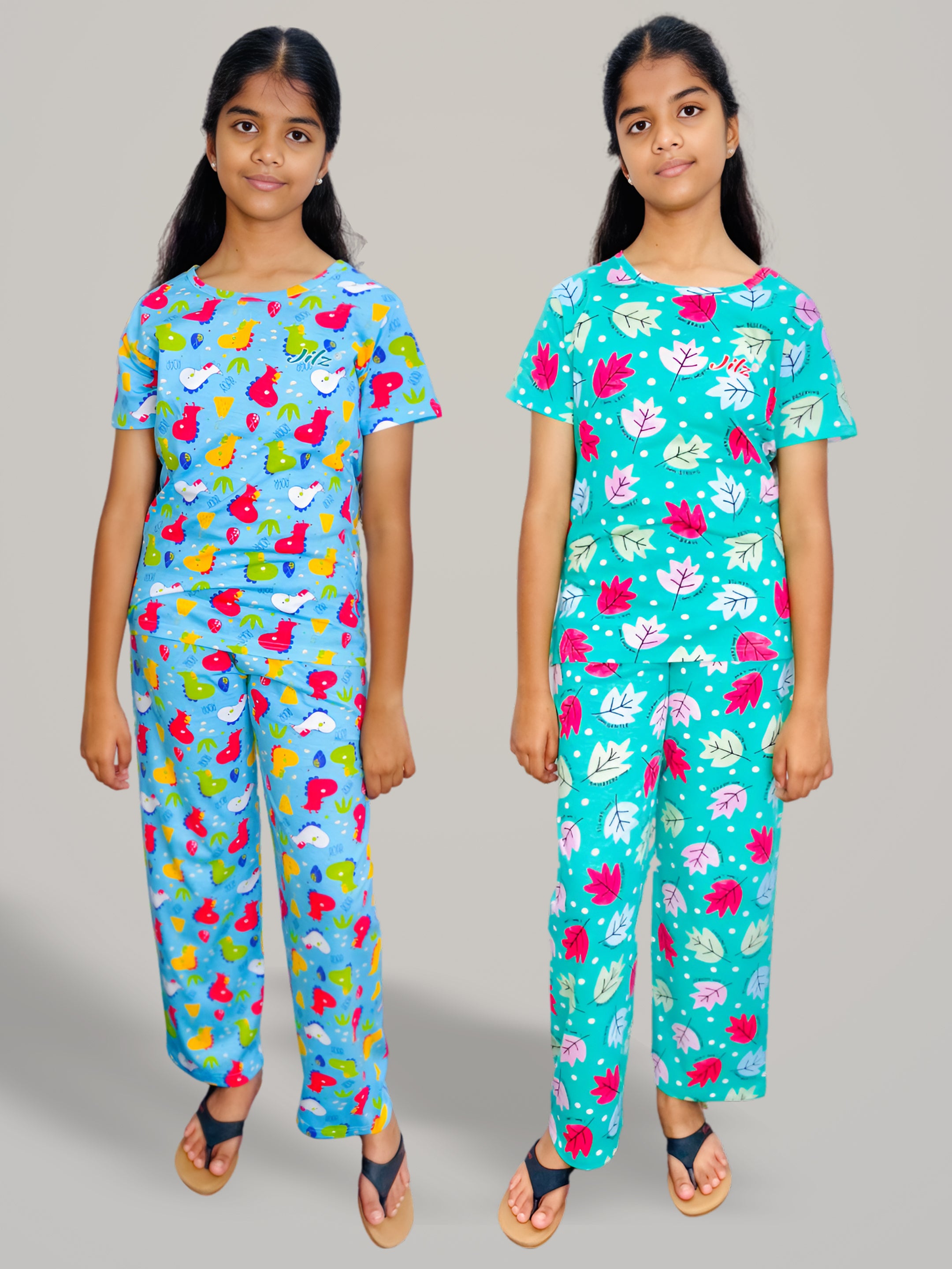 Jilz Girls Cotton Nightwear - Blue, Green