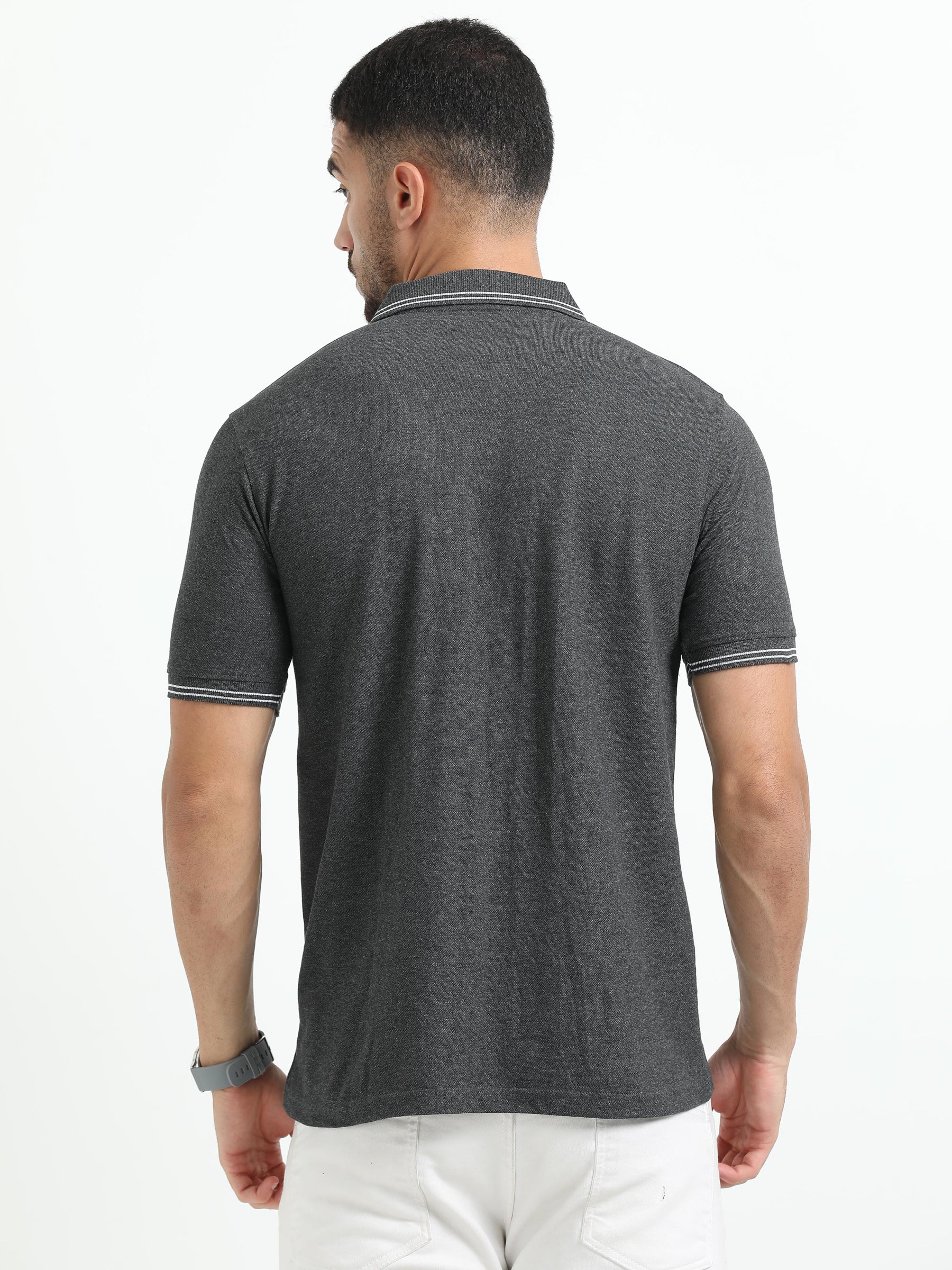 Jilz Men's Cotton Polo T-Shirt - Charcoal Melange