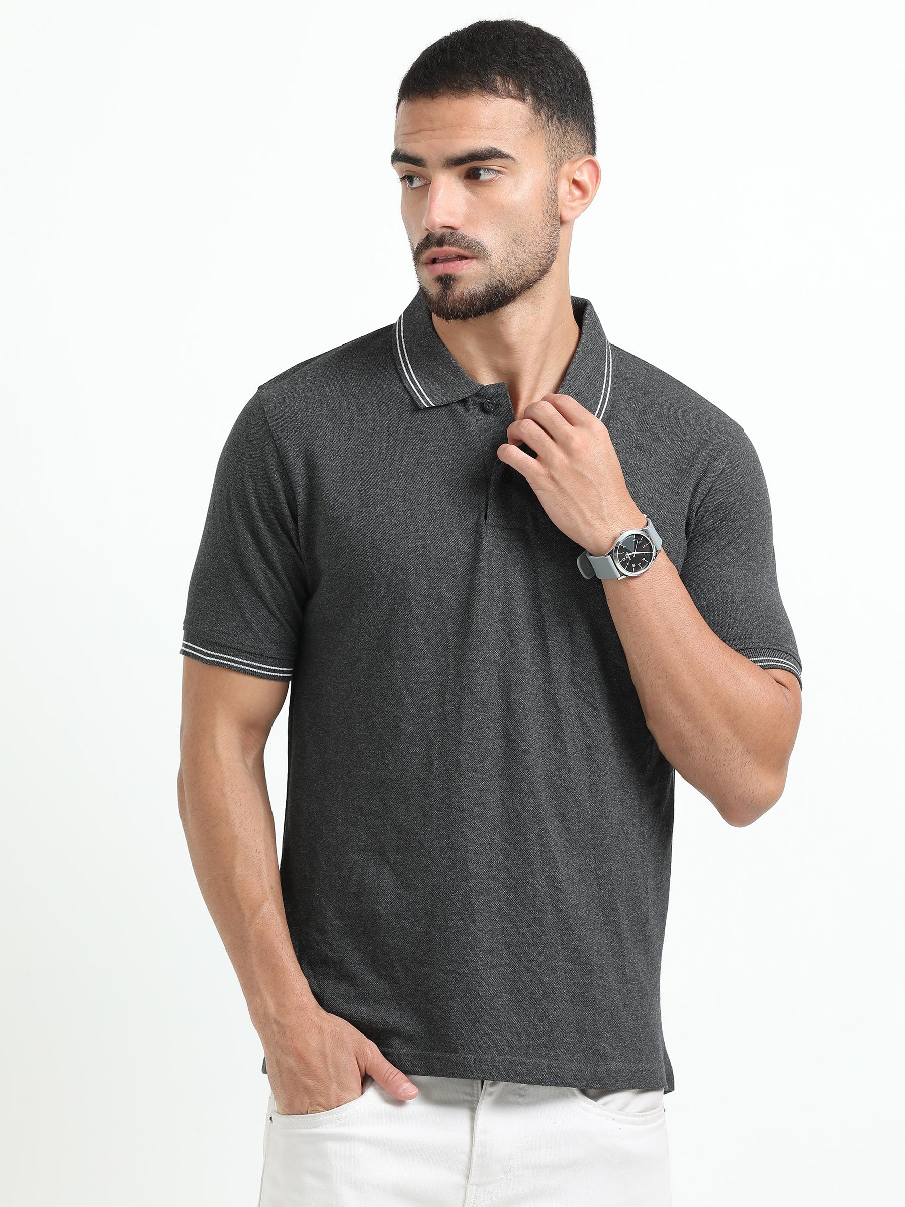 Jilz Men's Cotton Polo T-Shirt - Charcoal Melange