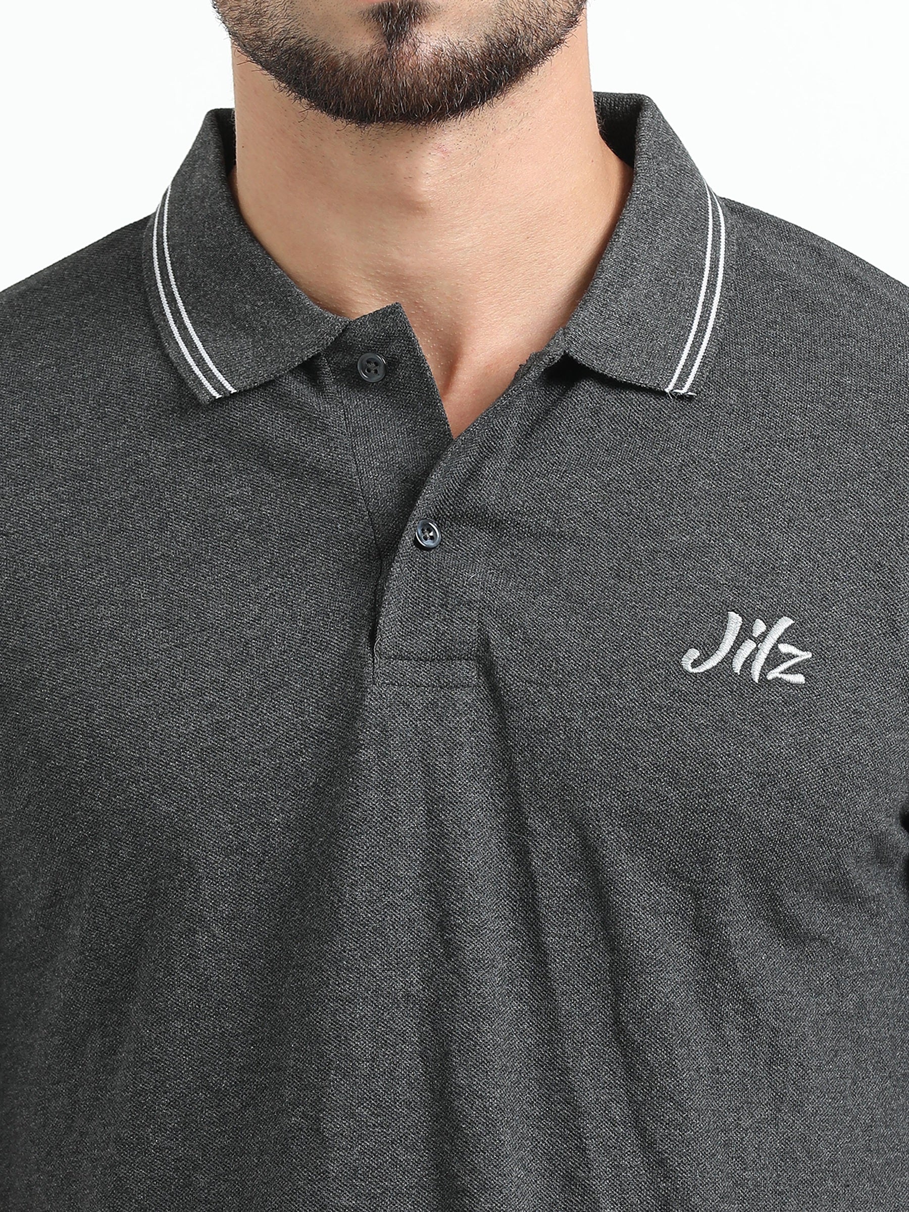 Jilz Men's Cotton Polo T-Shirt - Charcoal Melange