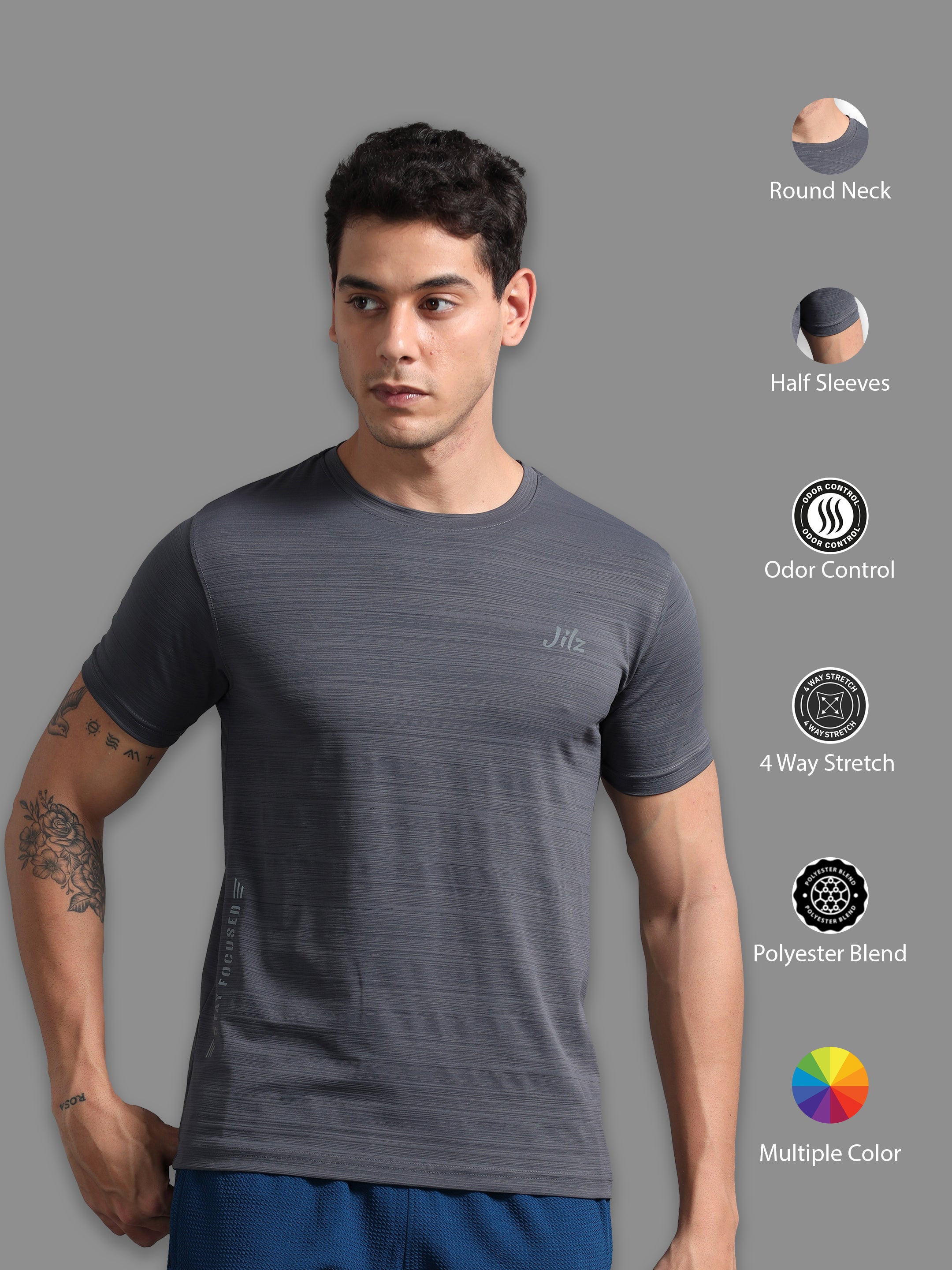 Jilz Men's Dry Fit T-Shirt - Grey