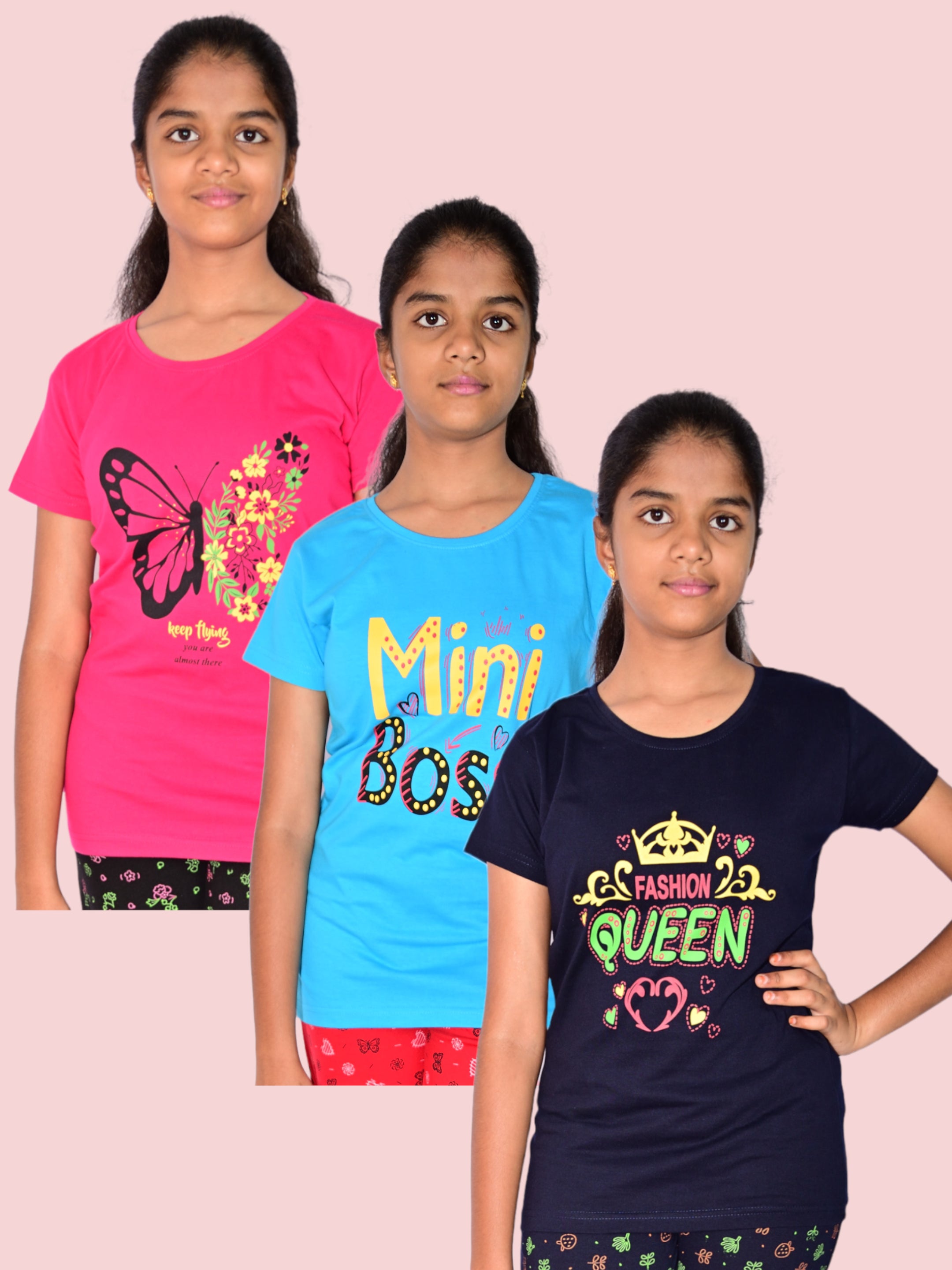 Jilz Girls Half Sleeve Cotton T-Shirt (Pack of 3)