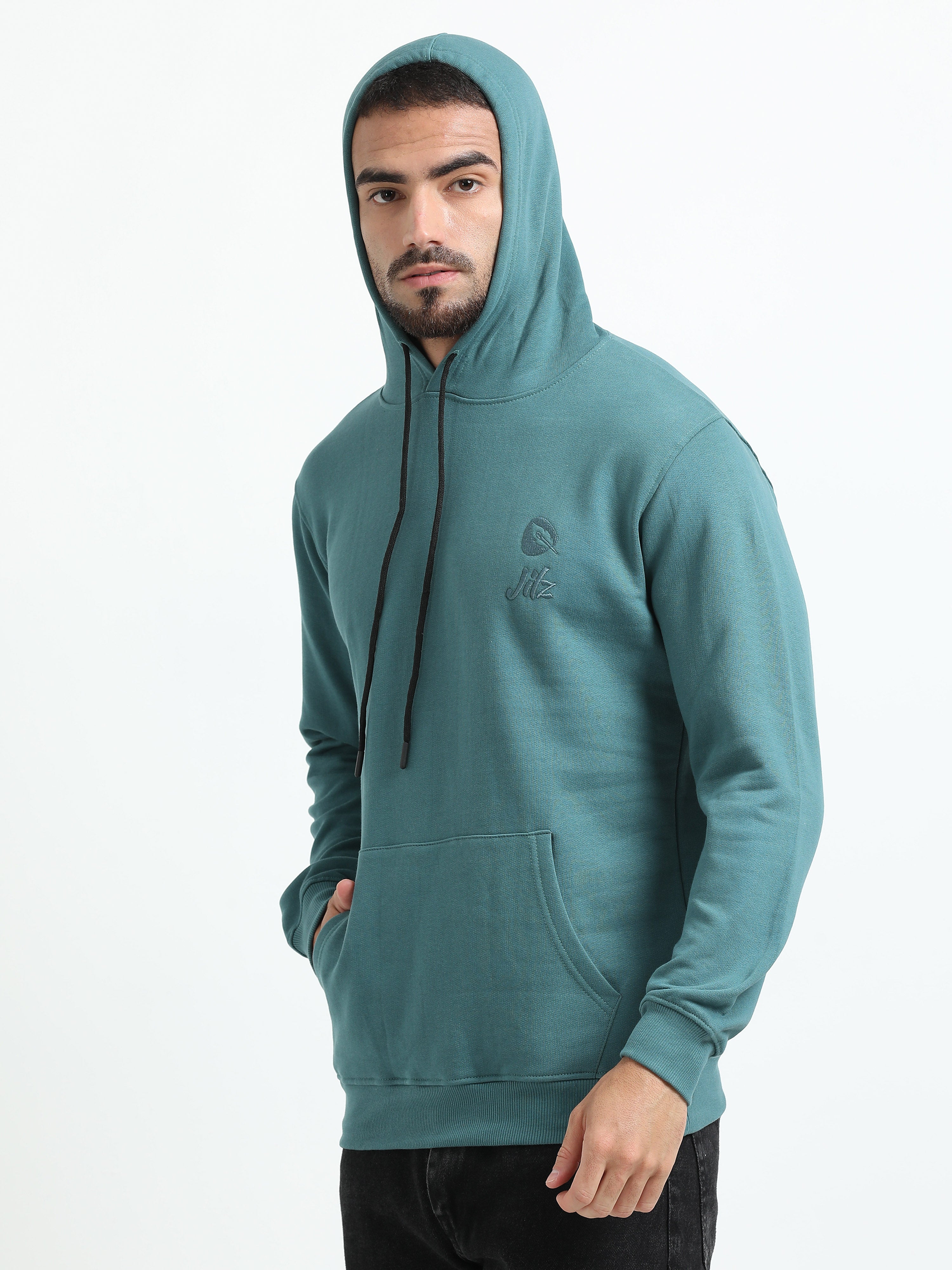 Jilz Men's Cotton Hooded Sweatshirt - Green