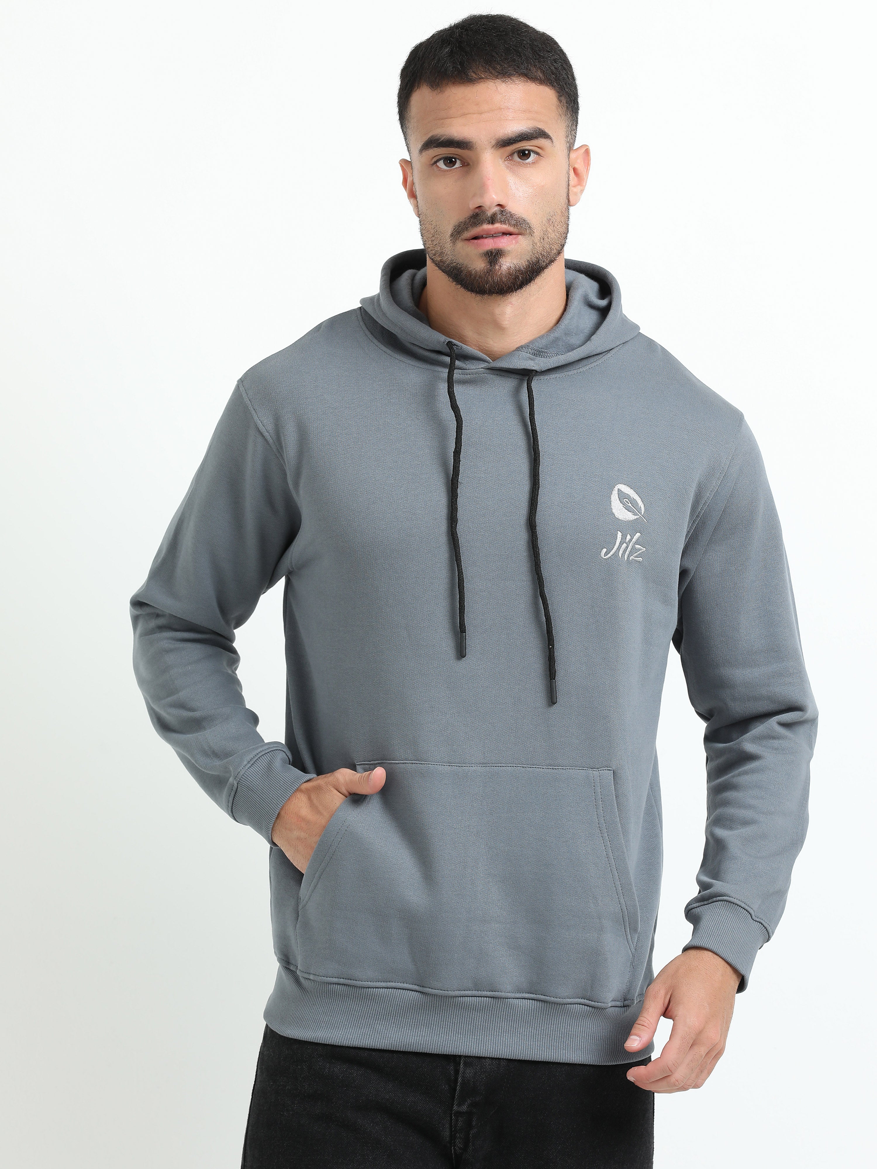 Jilz Men's Cotton Hooded Sweatshirt - Grey