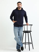 Jilz Men's Cotton Hooded Sweatshirt - Navy