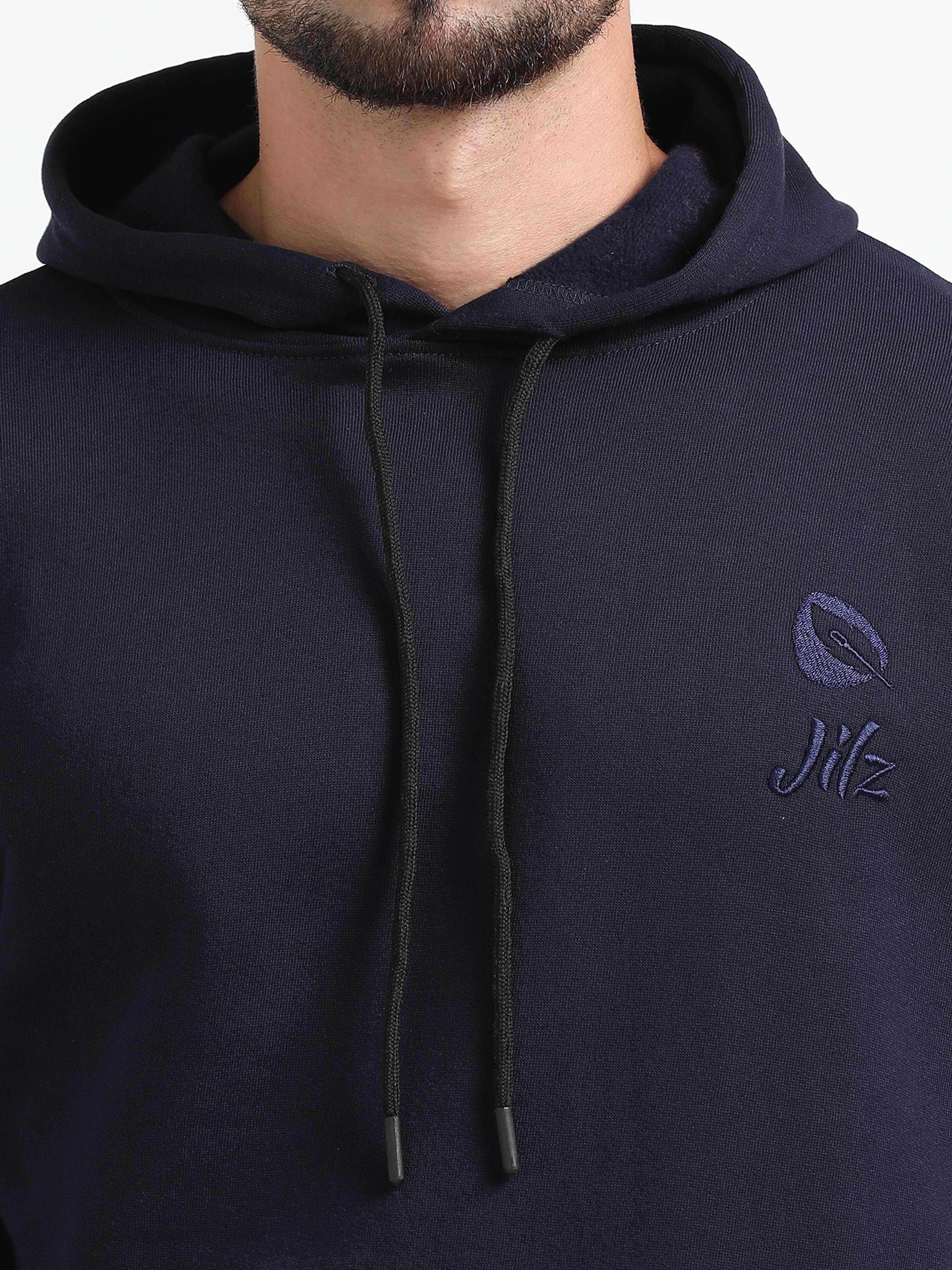 Jilz Men's Cotton Hooded Sweatshirt - Navy