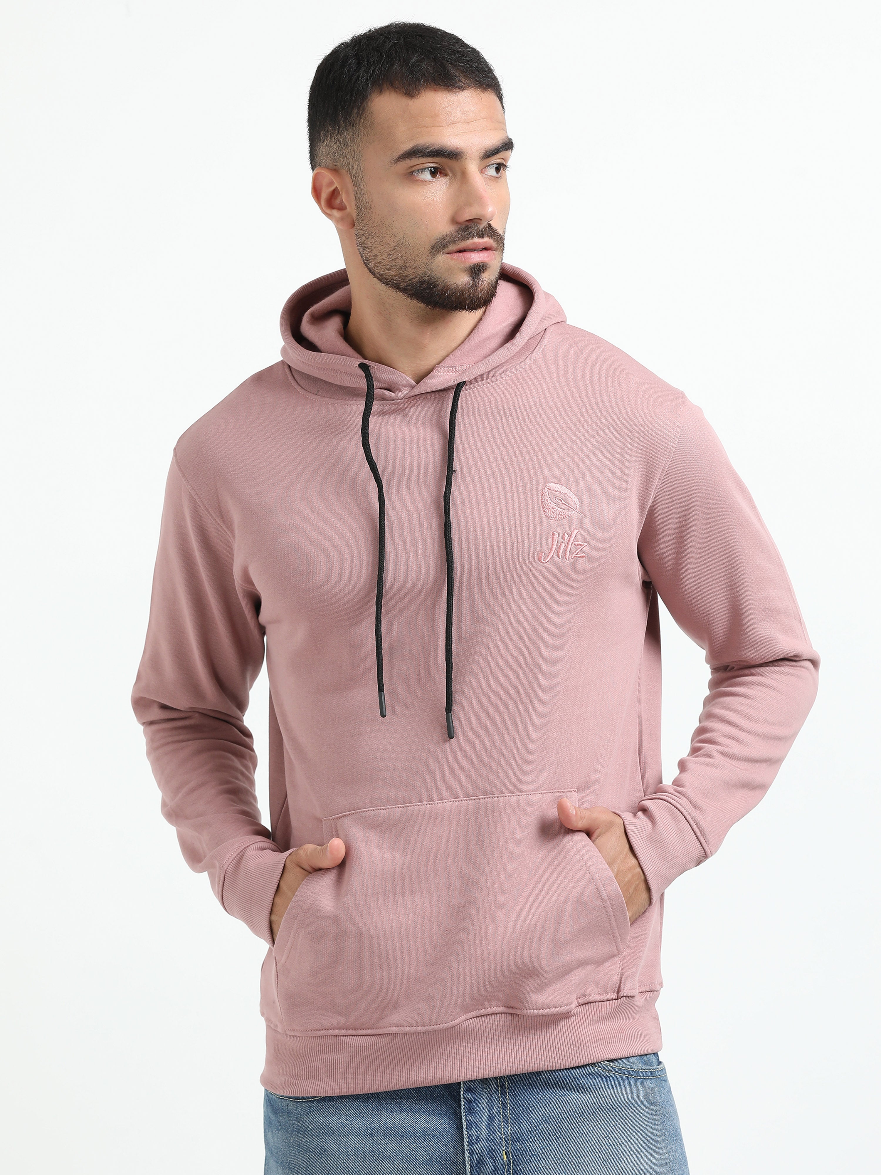 Jilz Men's Cotton Hooded Sweatshirt - Pink