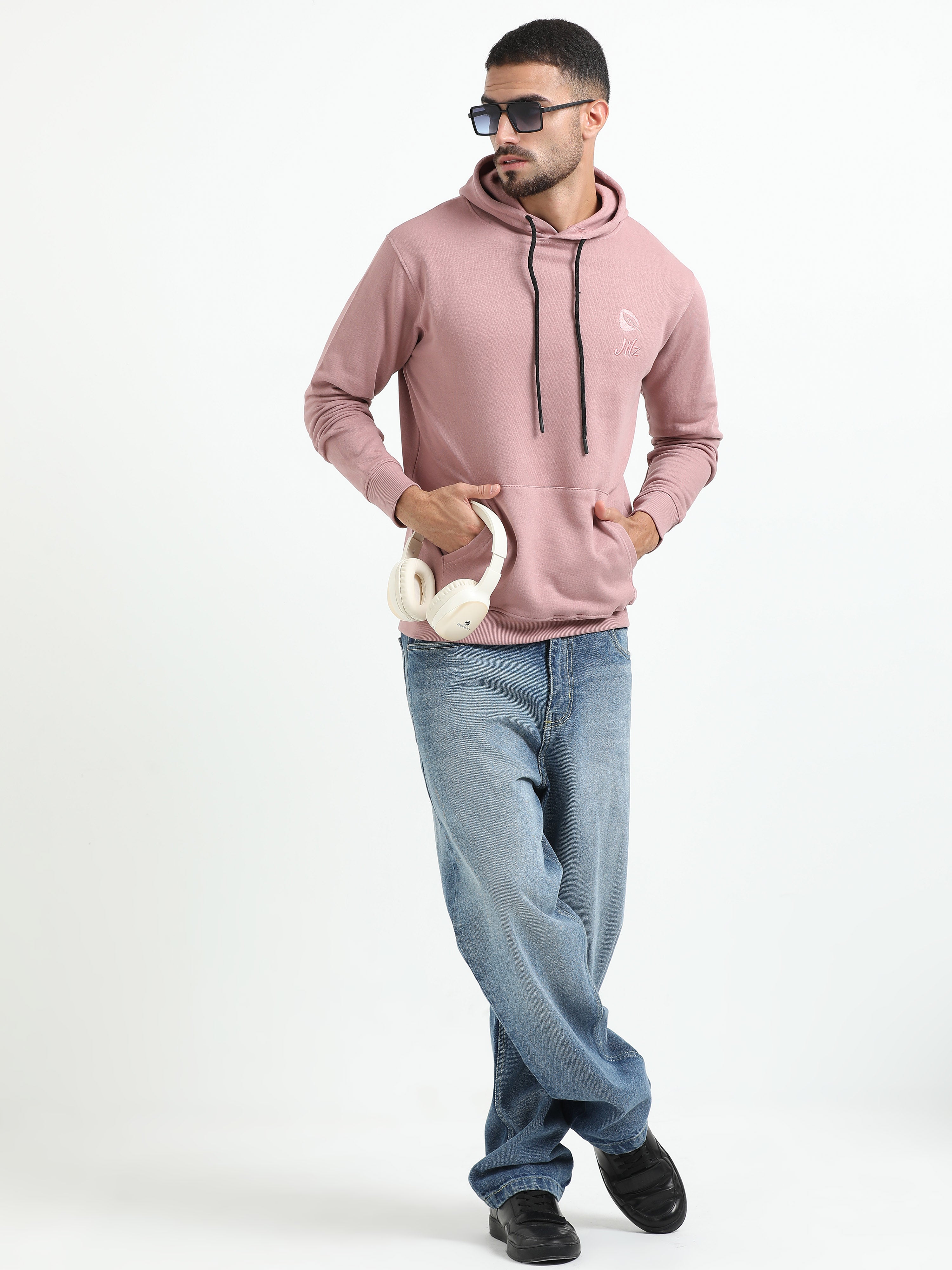 Jilz Men's Cotton Hooded Sweatshirt - Pink