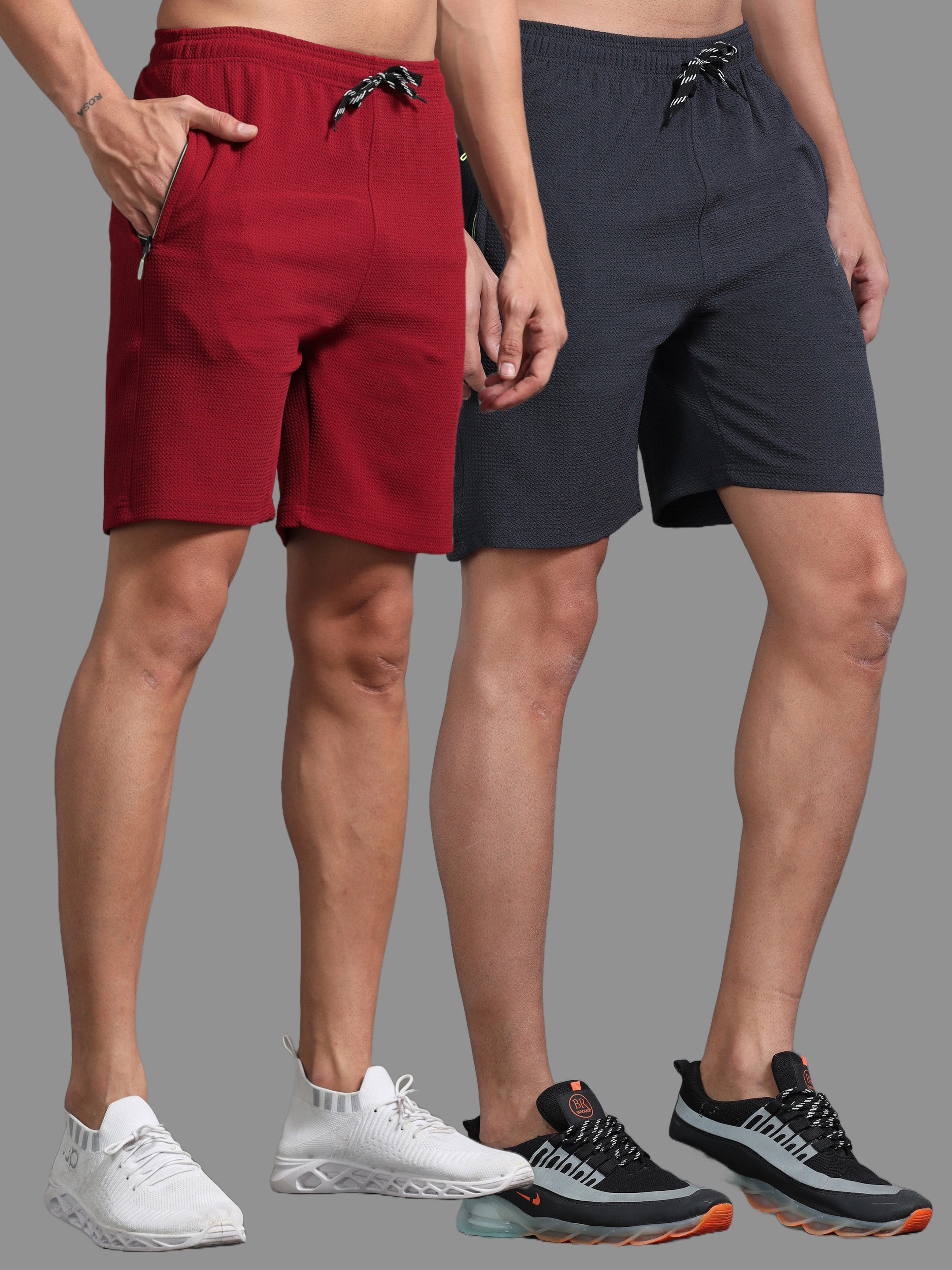 Jilz Men's  Shorts - Grey & Maroon