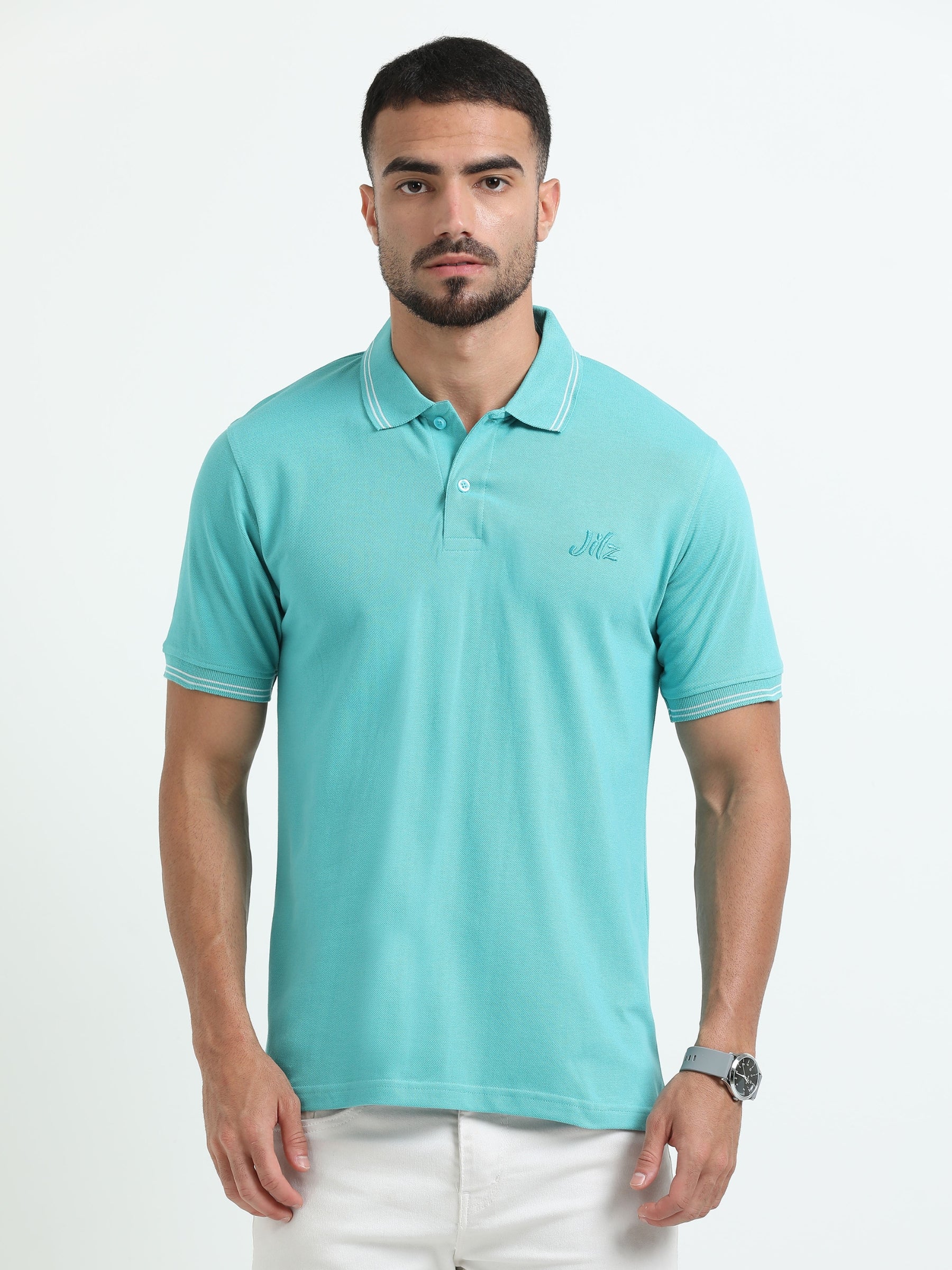 Jilz Men's Cotton Polo T-Shirt - Light Green