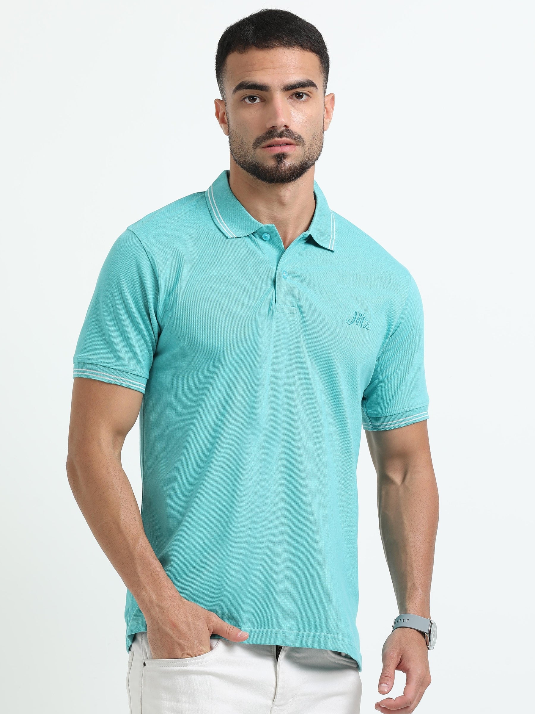 Jilz Men's Cotton Polo T-Shirt - Light Green