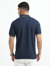 Jilz Men's Cotton Polo T-Shirt - Navy Blue