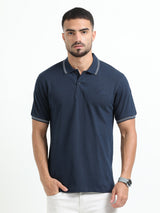 Jilz Men's Cotton Polo T-Shirt - Navy Blue