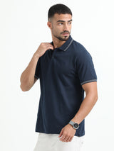 Jilz Men's Cotton Polo T-Shirt - Navy Blue