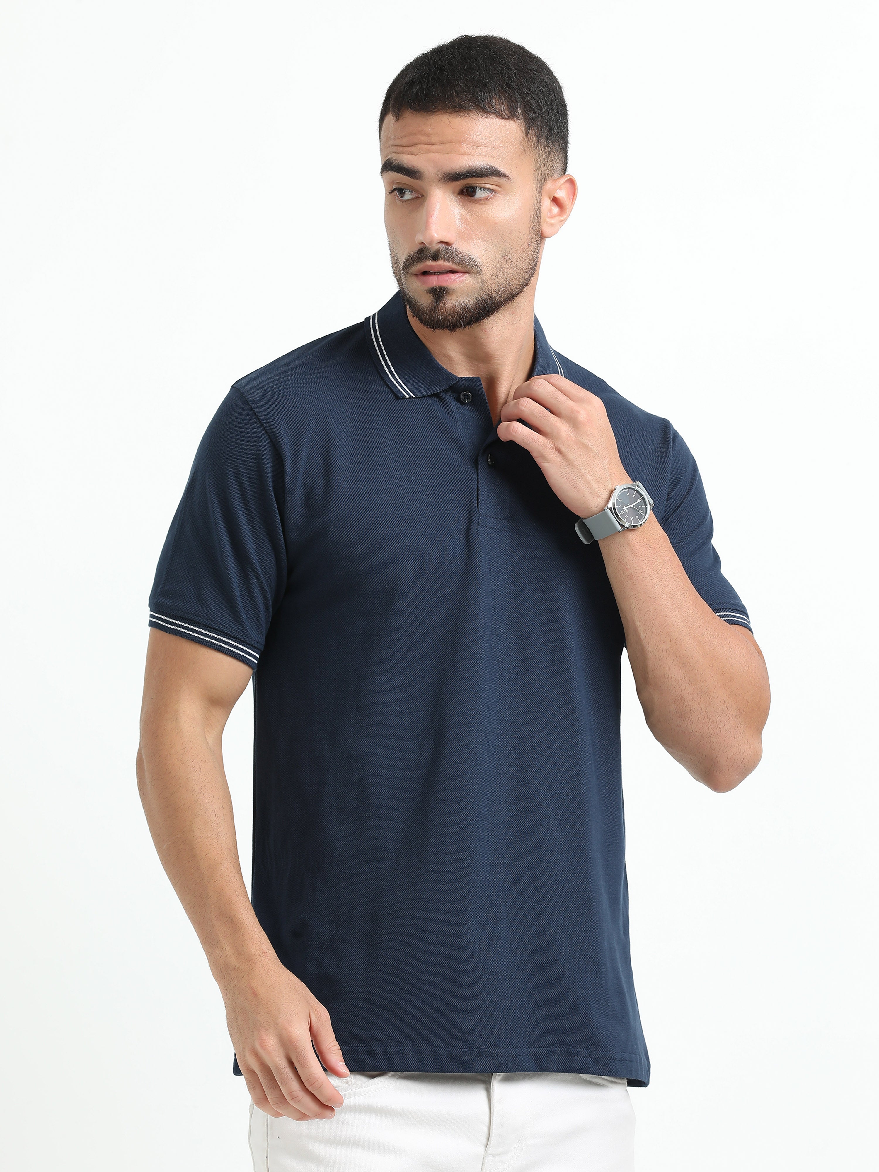 Jilz Men's Cotton Polo T-Shirt - Navy Blue