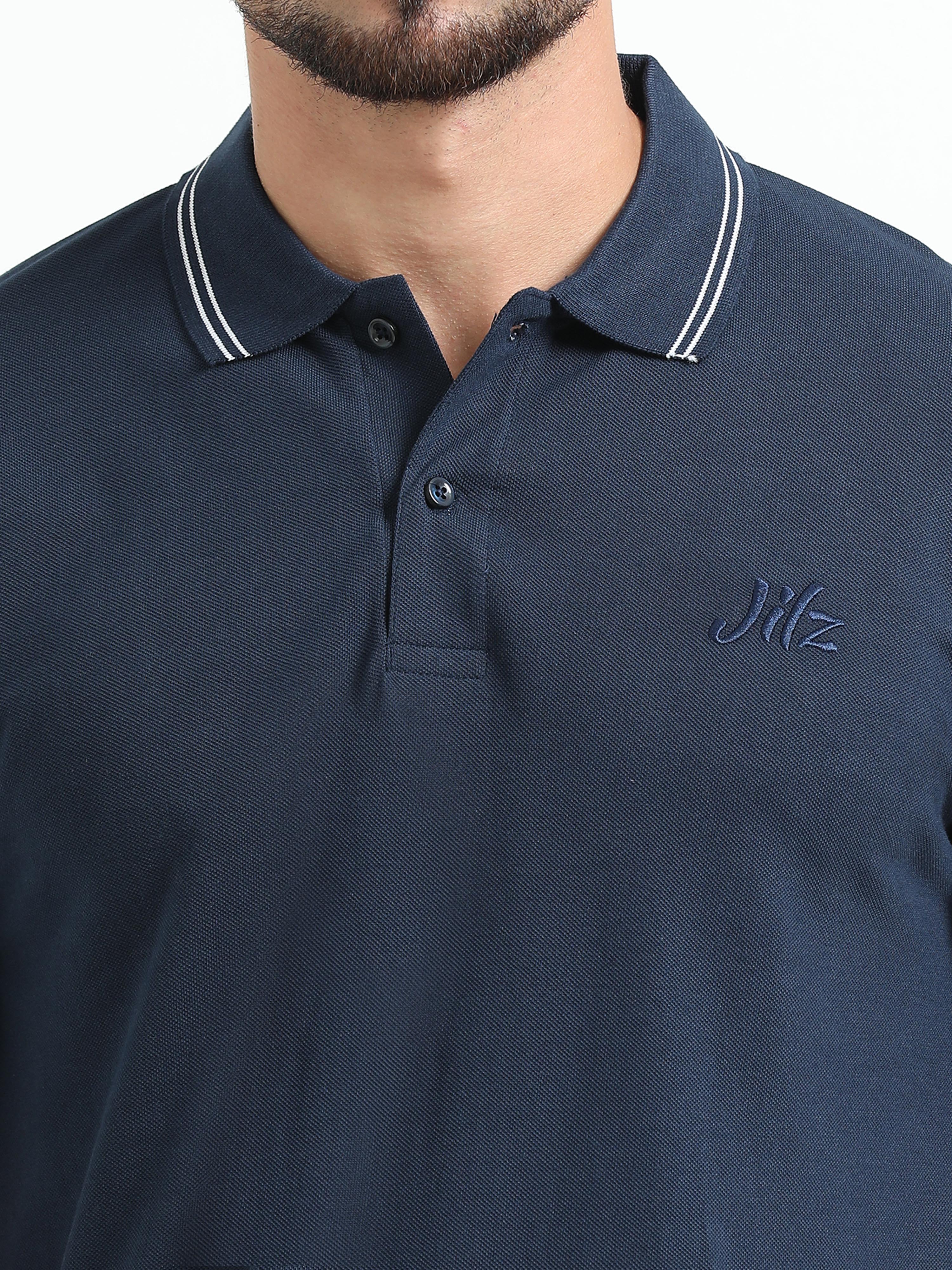 Jilz Men's Cotton Polo T-Shirt - Navy Blue