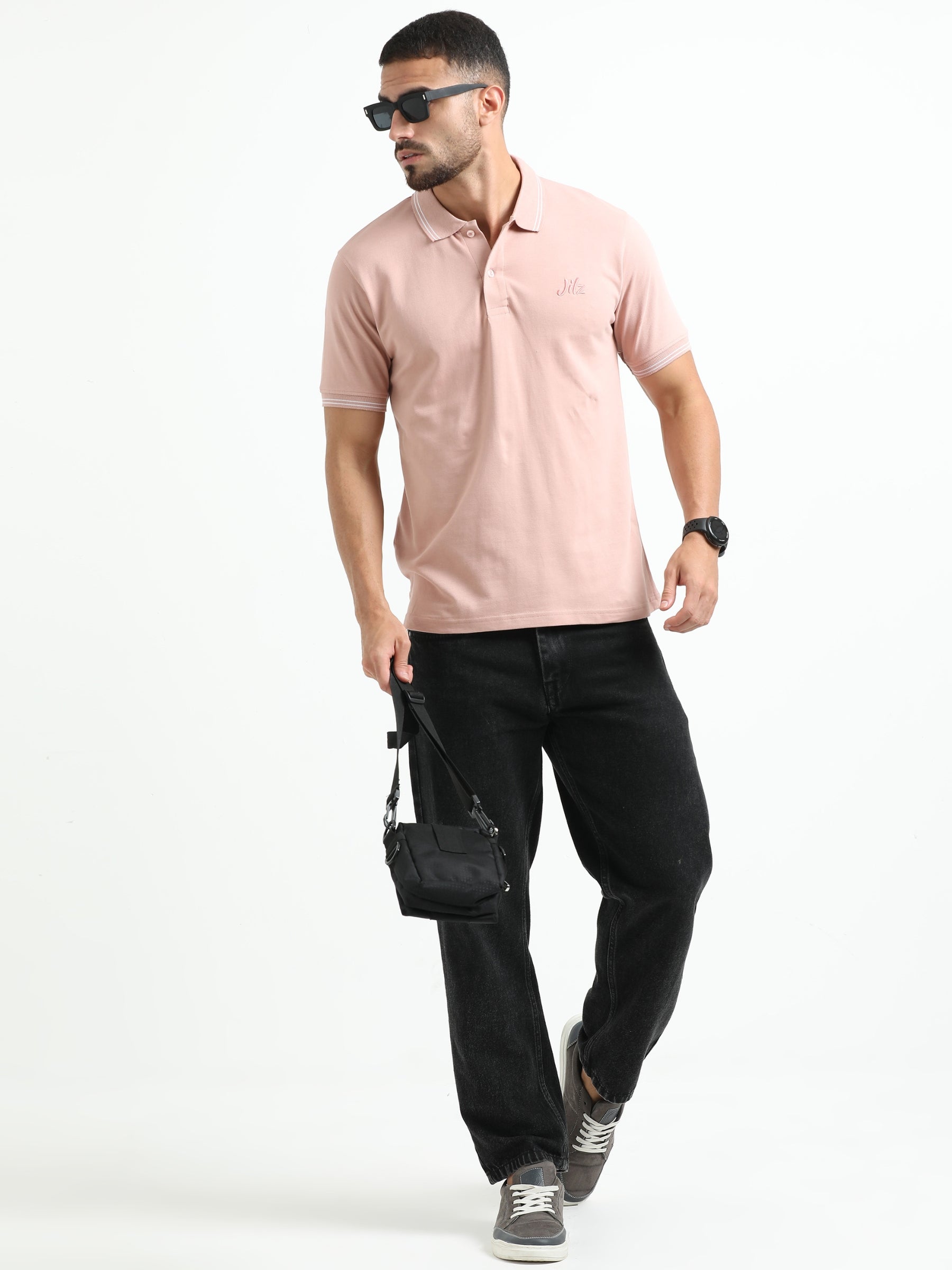 Jilz Men's Cotton Polo T-Shirt - Pink