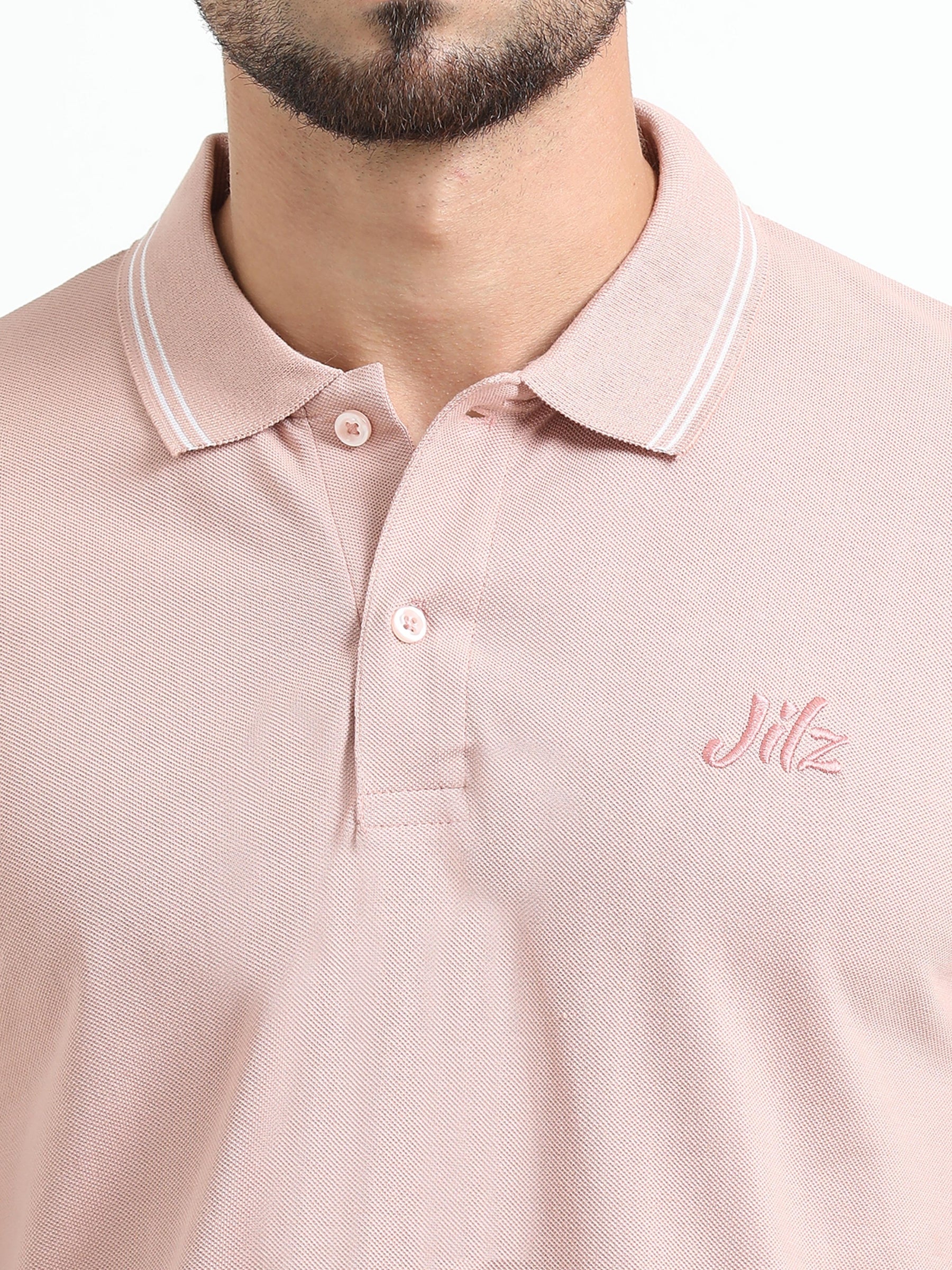 Jilz Men's Cotton Polo T-Shirt - Pink