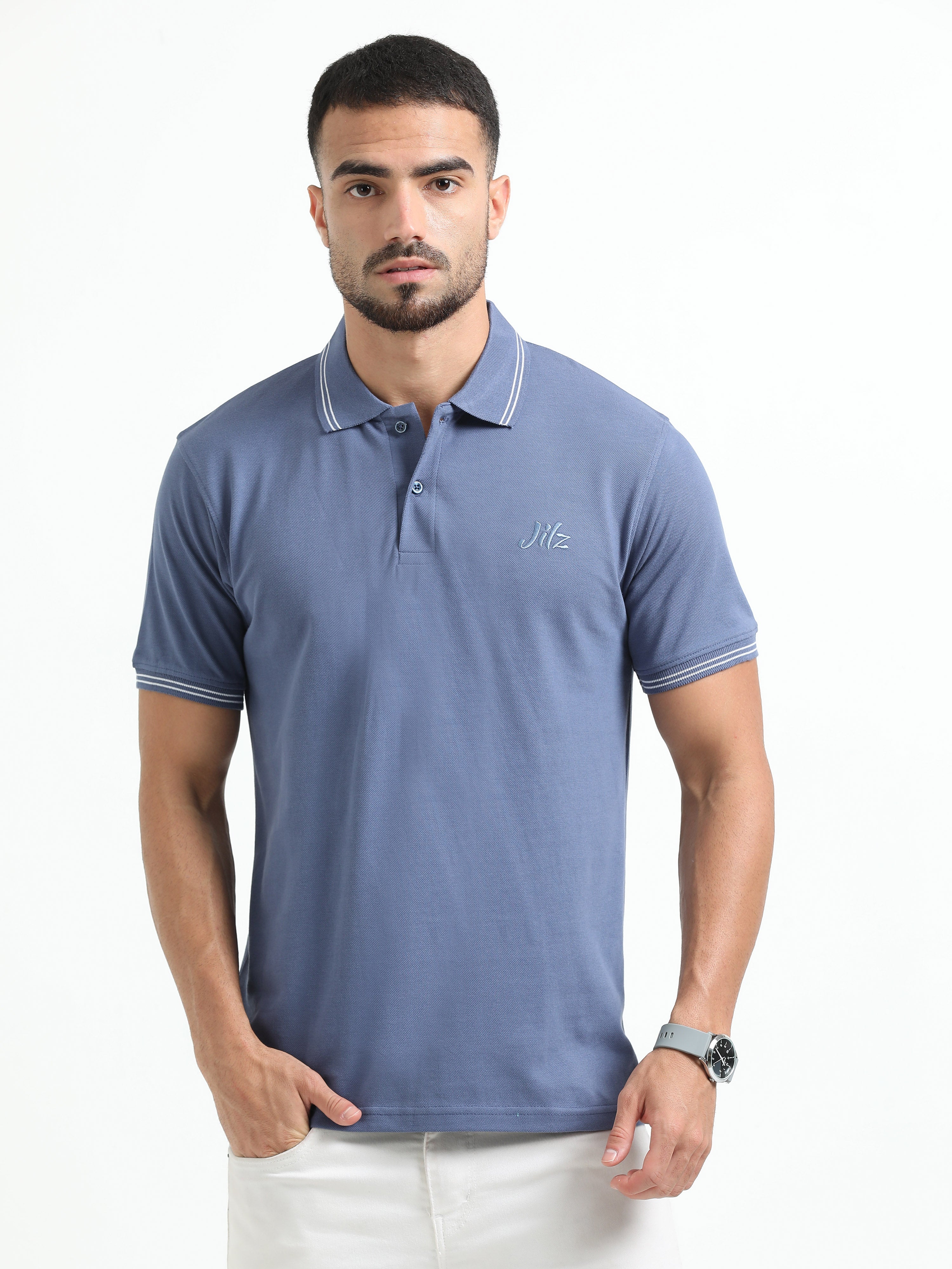 Jilz Men's Cotton Polo T-Shirt - Purple Navy