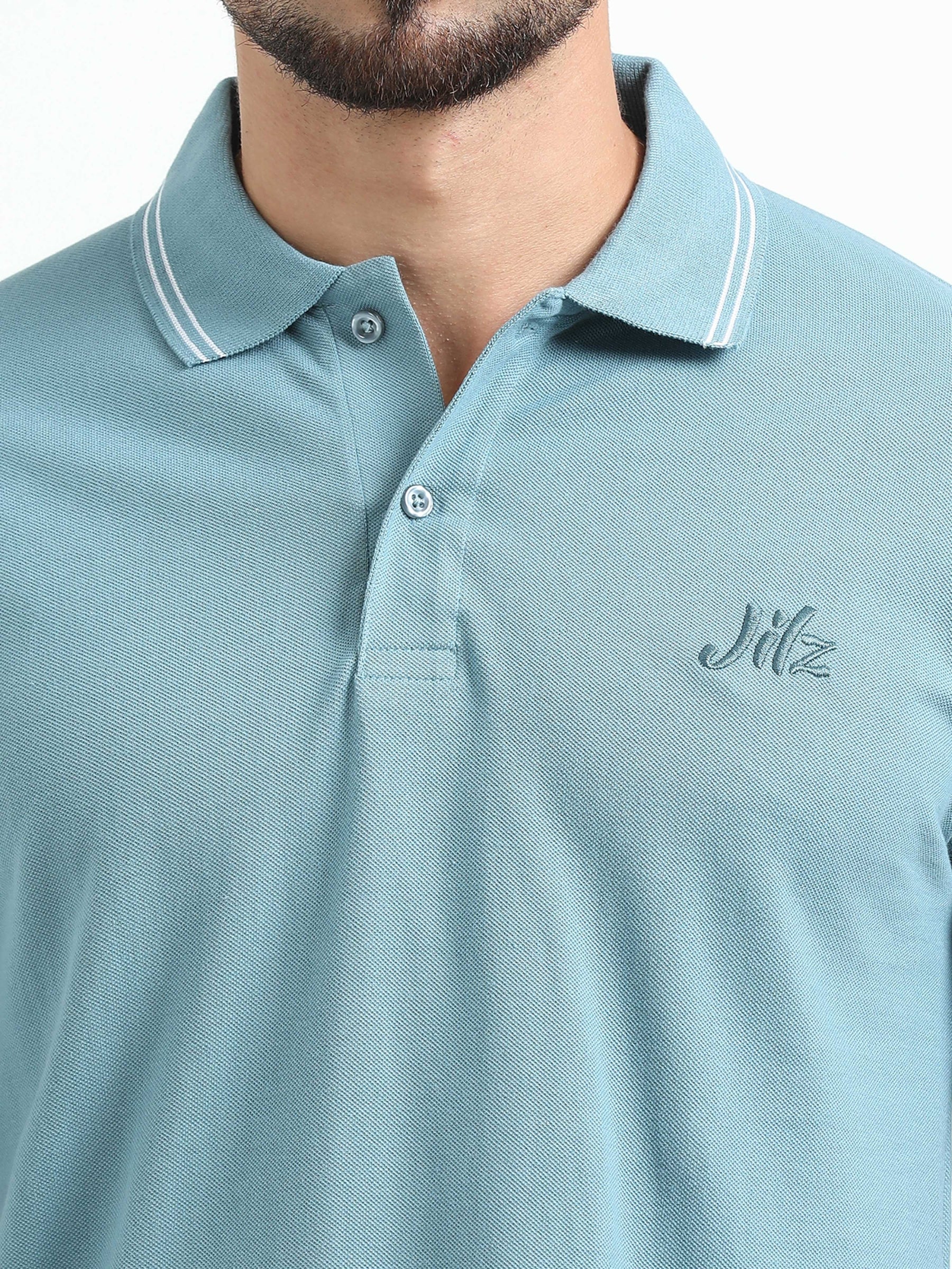 Jilz Men's Cotton Polo T-Shirt - Steel Blue