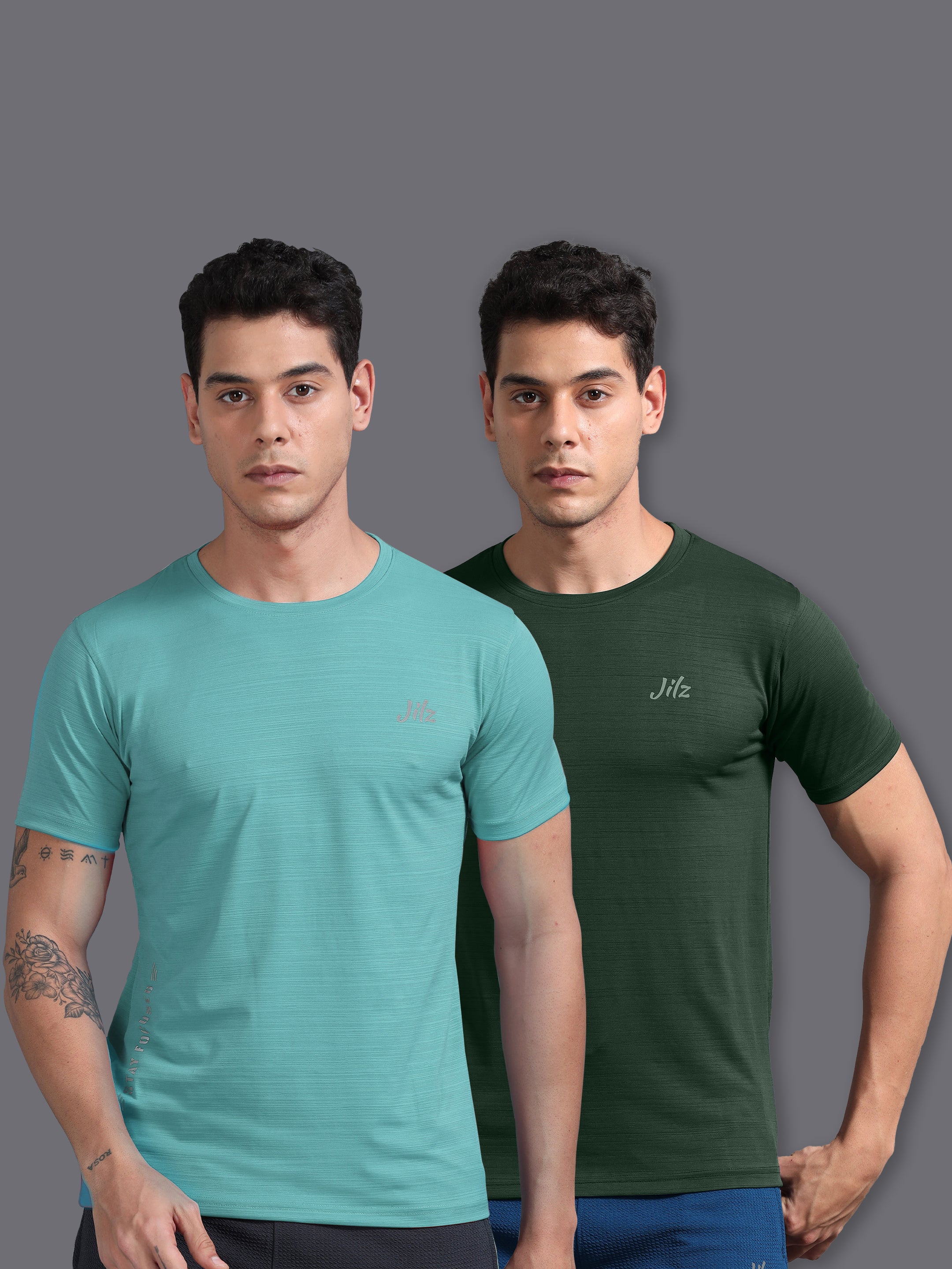 Jilz Men's Dry Fit T-Shirt (Pack of 2) - Light Blue, Bottle Green