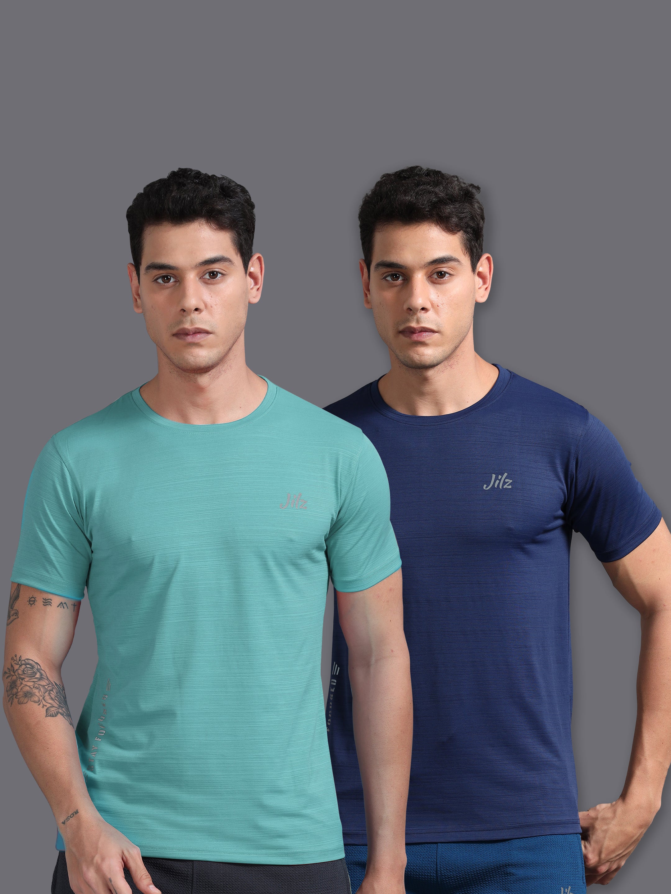 Jilz Men's Dry Fit T-Shirt (Pack of 2) - Navy, Light Blue