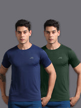 Jilz Men's Dry Fit T-Shirt (Pack of 2) - Navy, Bottle Green