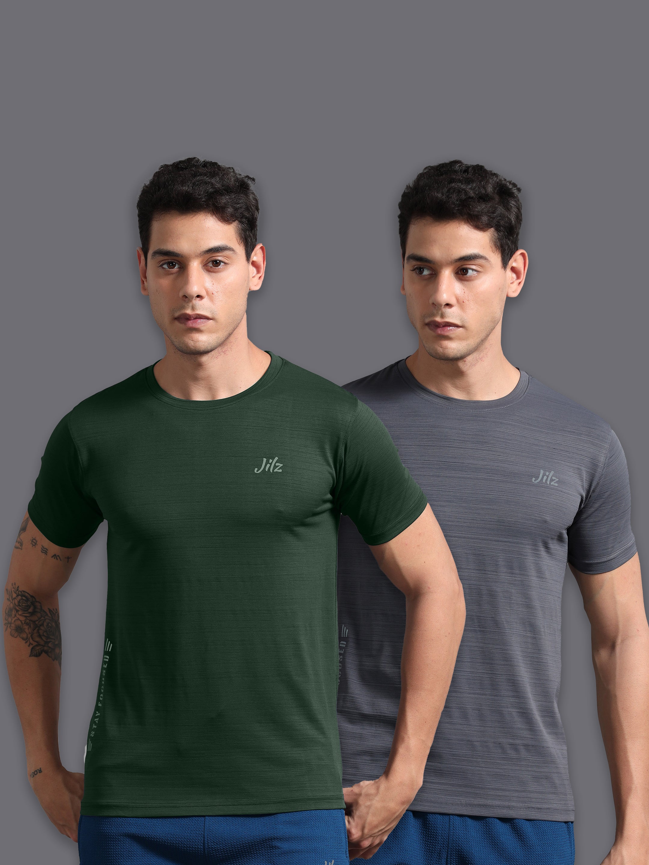 Jilz Men's Dry Fit T-Shirt (Pack of 2) - Grey, Bottle Green