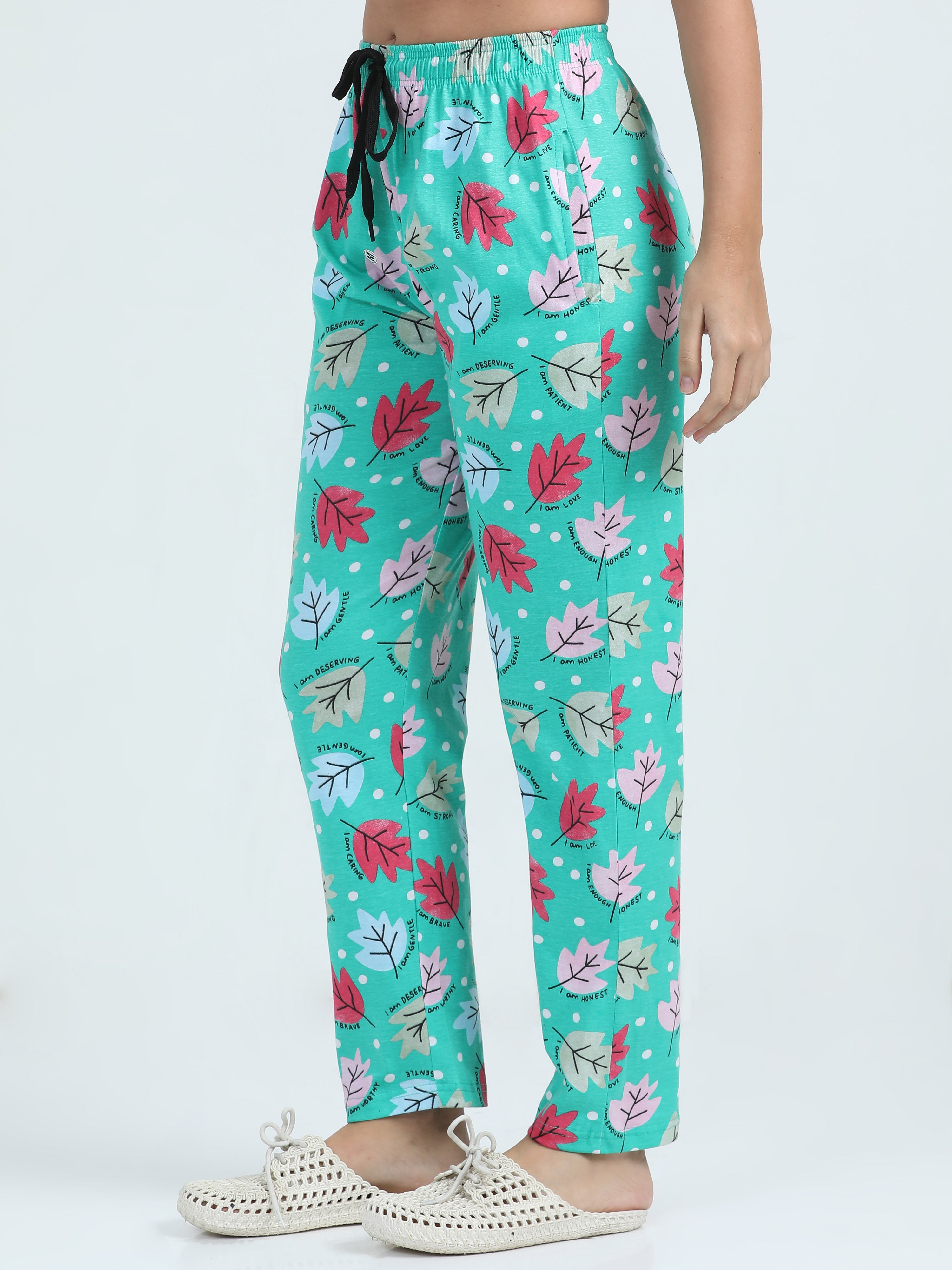 Jilz Women's Cotton Pyjama Set - Green, Coral