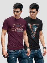 Jilz Mens Half Sleeve T-Shirt  (Black, Maroon)