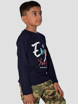 Jilz Boys Full Sleeve Cotton T-Shirt - Navy