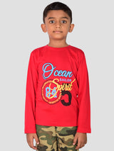 Jilz Boys Full Sleeve Cotton T-Shirt - Red