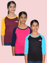 Jilz Girls Cotton Raglan Sleeve T-Shirt (Pack of 3)