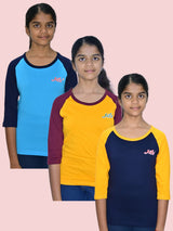 Jilz Girls Cotton Raglan Sleeve T-Shirt (Pack of 3)