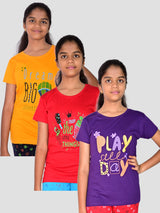 Jilz Girls Half Sleeve Cotton T-Shirt (Pack of 3)