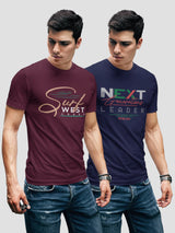 Jilz Mens Half Sleeve T-Shirt  (Maroon, Navy)