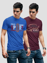 Jilz Mens Half Sleeve T-Shirt  (Maroon, Royal)